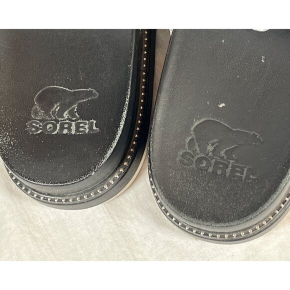 Sorel White Leather Roaming Slide Sandals Black Footbed Size 9 - Picture 6 of 8